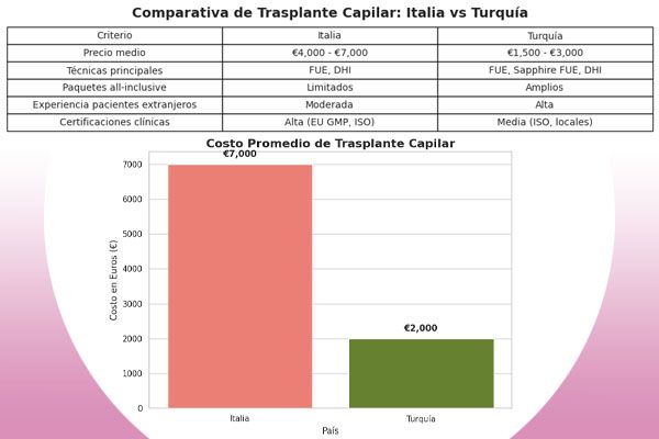 Infografica sul confronto tra i costi del trapianto di capelli in Italia e Turchia
