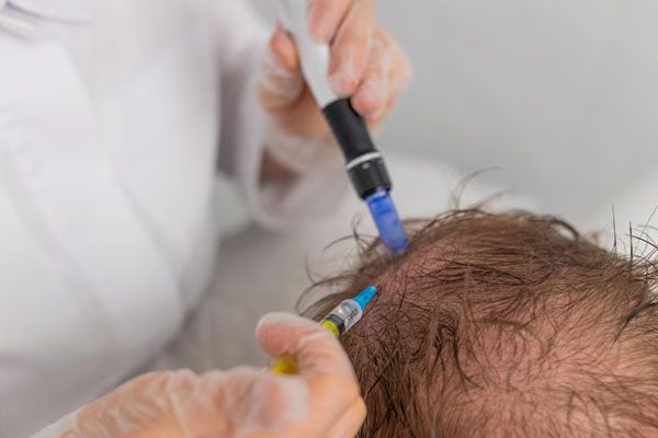 Tricologo che esegue una procedura per migliorare la crescita dei capelli negli uomini