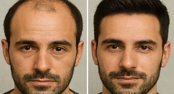 Prima e dopo un trapianto di capelli in un giovane italiano