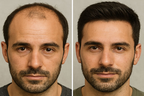 Prima e dopo un trapianto di capelli in un giovane italiano