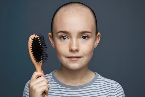 Foto frontale di una ragazza con problemi di caduta dei capelli