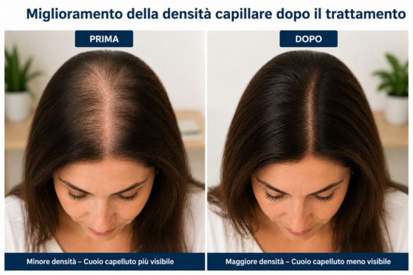 Prima e dopo di una donna con perdita di capelli