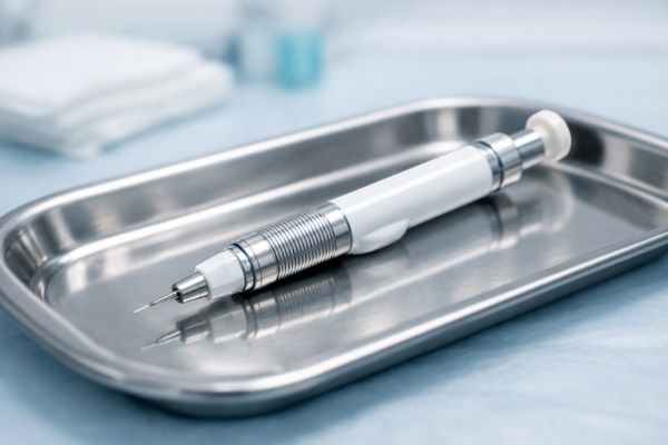 Primo piano dello strumento Choi Implanter Pen utilizzato per l'innesto diretto dei capelli