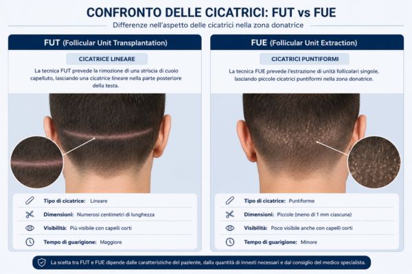 Diagramma illustrativo delle tecniche di trapianto di capelli