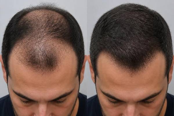 Risultati visibili di ricrescita dei capelli dopo Bio-FUE con PRP