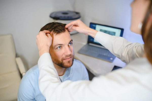 Specialista che illustra le corrette tecniche di igiene post-trapianto di capelli