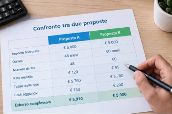 tabella comparativa con due esempi di finanziamento per un trapianto di capelli